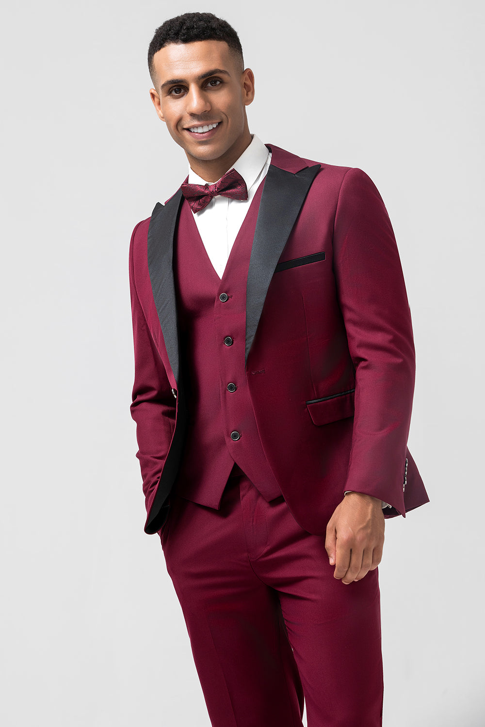 Burgundy Peak Lapel Slim Fit 3 Pieces Formal Prom Men's Suits