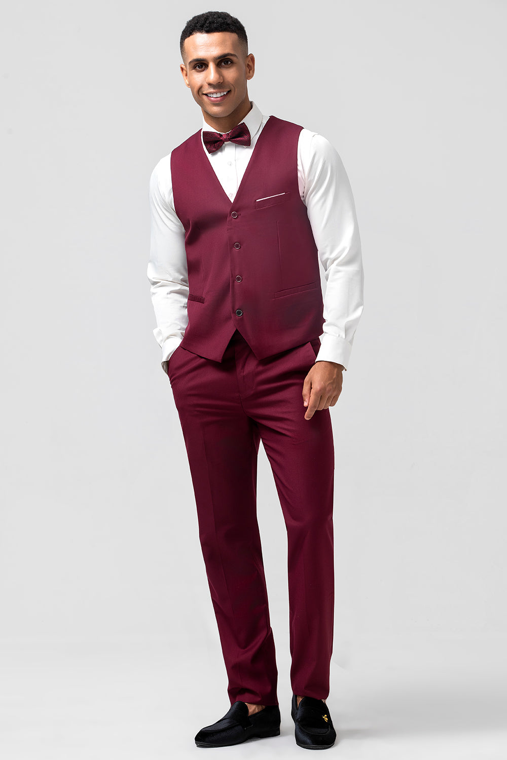 Burgundy Peak Lapel Slim Fit 3 Pieces Formal Prom Men's Suits