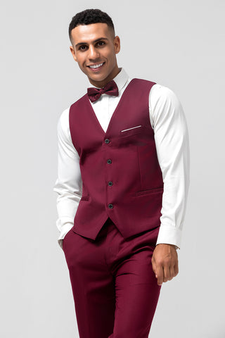 Burgundy Peak Lapel Slim Fit 3 Pieces Formal Prom Men's Suits
