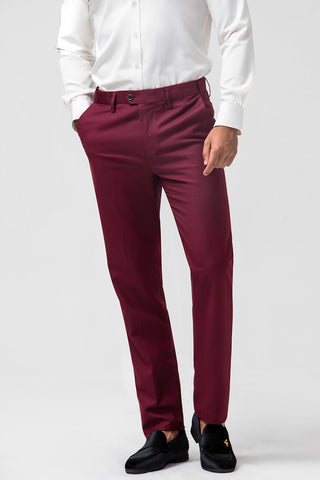 Burgunderroter Slim Fit 3-teiliger formeller Herrenanzug mit steigendem Revers