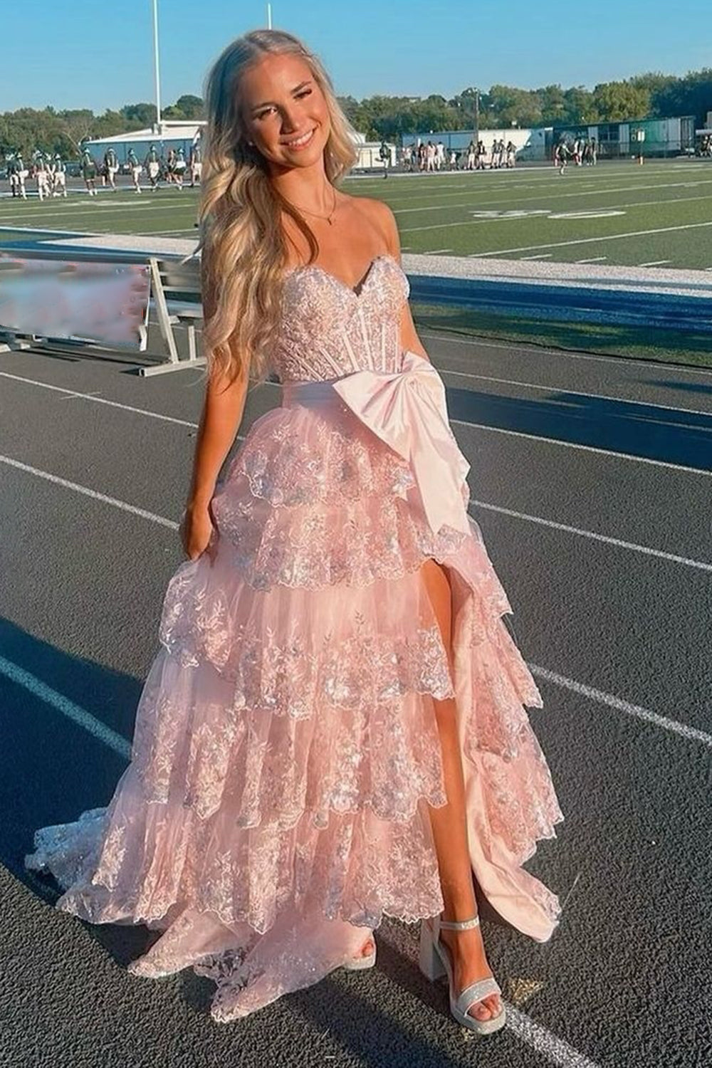 Sparkly Black Sweetheart A-Line Sequins Ruffled Long Corset Prom Dress with Bow