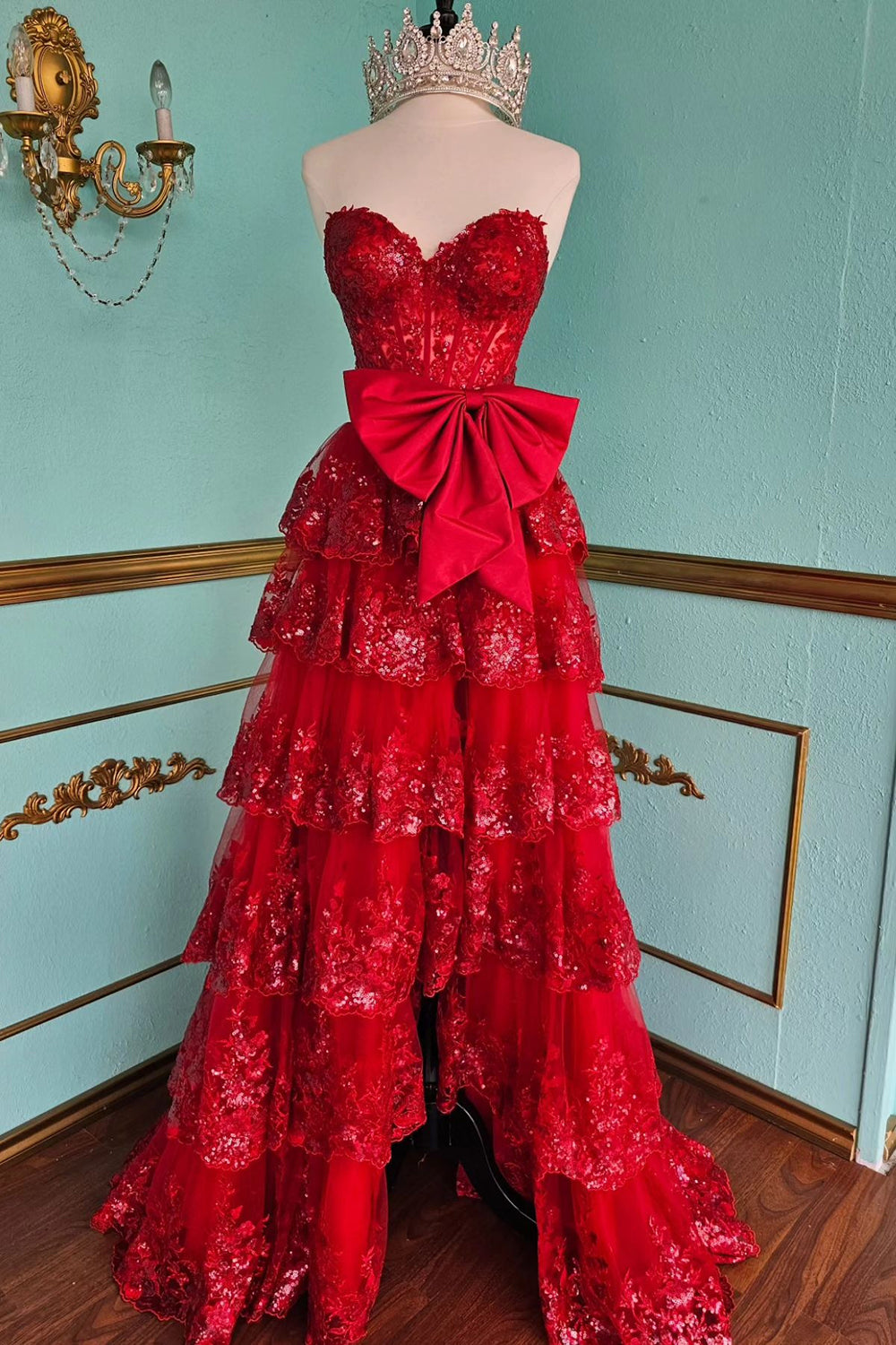 Sparkly Black Sweetheart A-Line Sequins Ruffled Long Corset Prom Dress with Bow