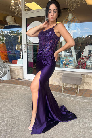 Dark Green Spaghetti Straps Mermaid Satin Long Corset Prom Dress with Beading