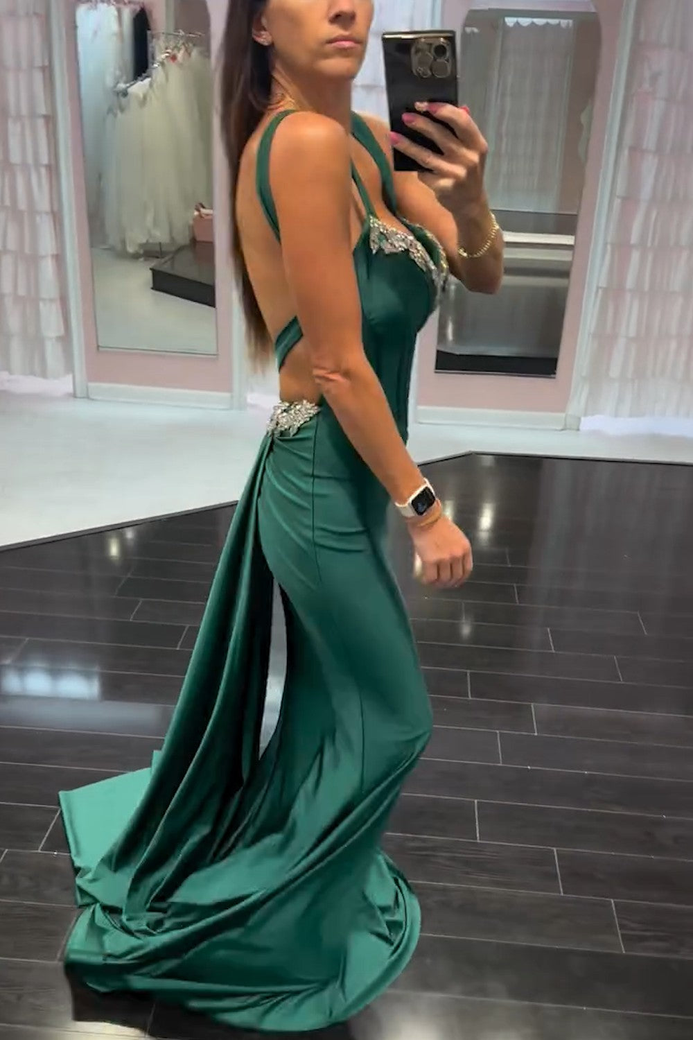 Dark Green Spaghetti Straps Mermaid Long Corset Prom Dress with Beading