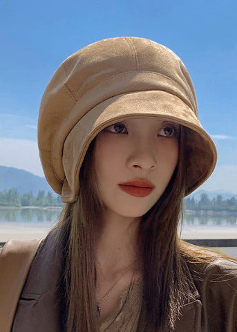 Herbst Winter Französisch Khaki Wildleder Bucket Hat