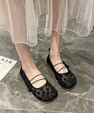 Schwarze, atmungsaktive Mesh-Chic-Splicing-Bogen-Flachschuhe für Damen