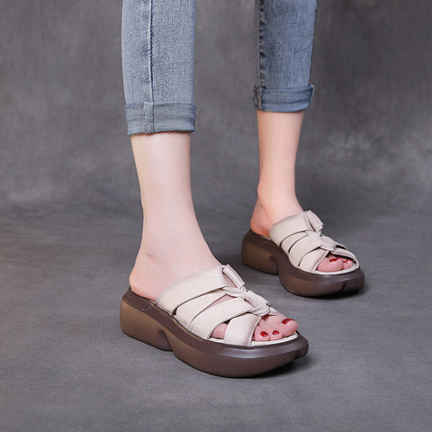 2022 Retro Leather Casual Wedge Slippers For Women
