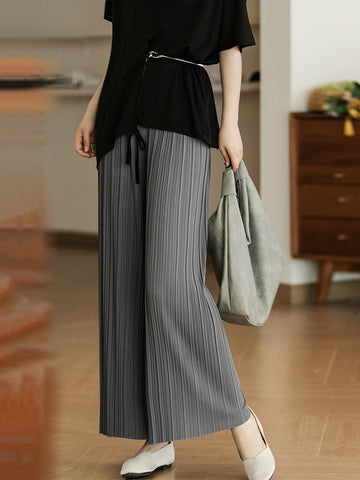 Women Summer Elegant Draped Solid Wide-leg Pants