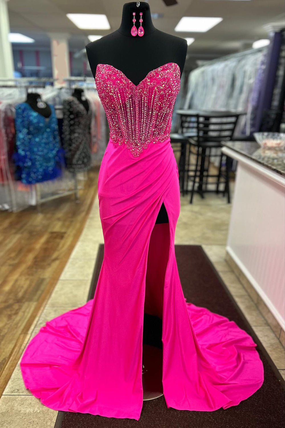 Orange Sweetheart Mermaid Satin Long Corset Prom Dress with Beading