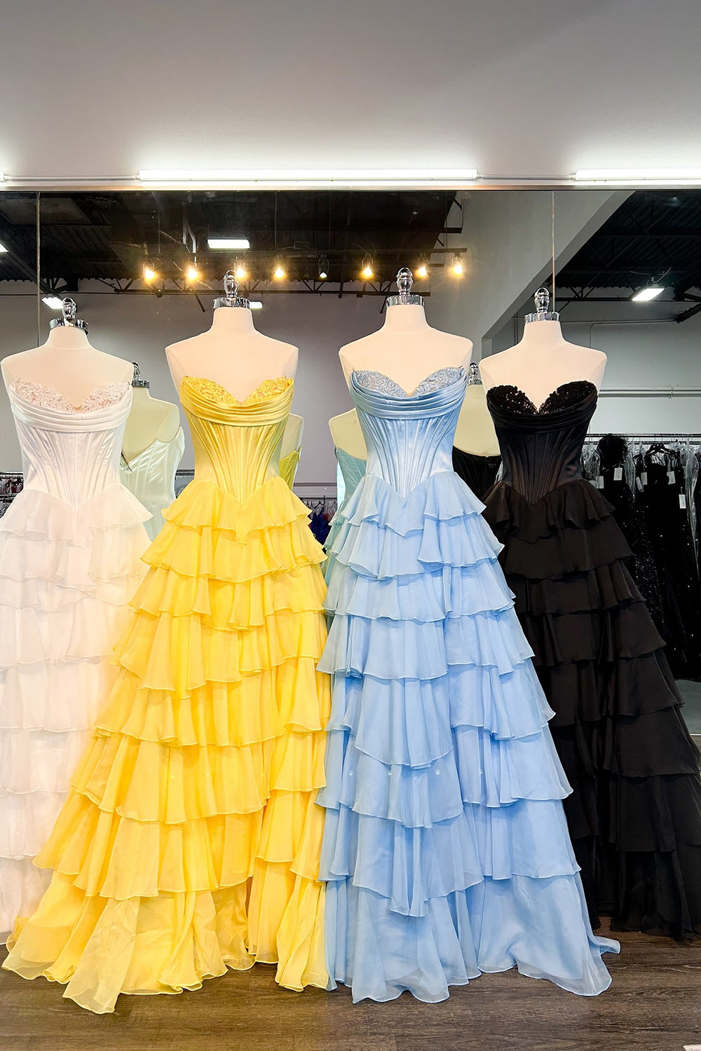 Blue A-Line Sweetheart Chiffon Ruffled Long Corset Prom Dress with Slit