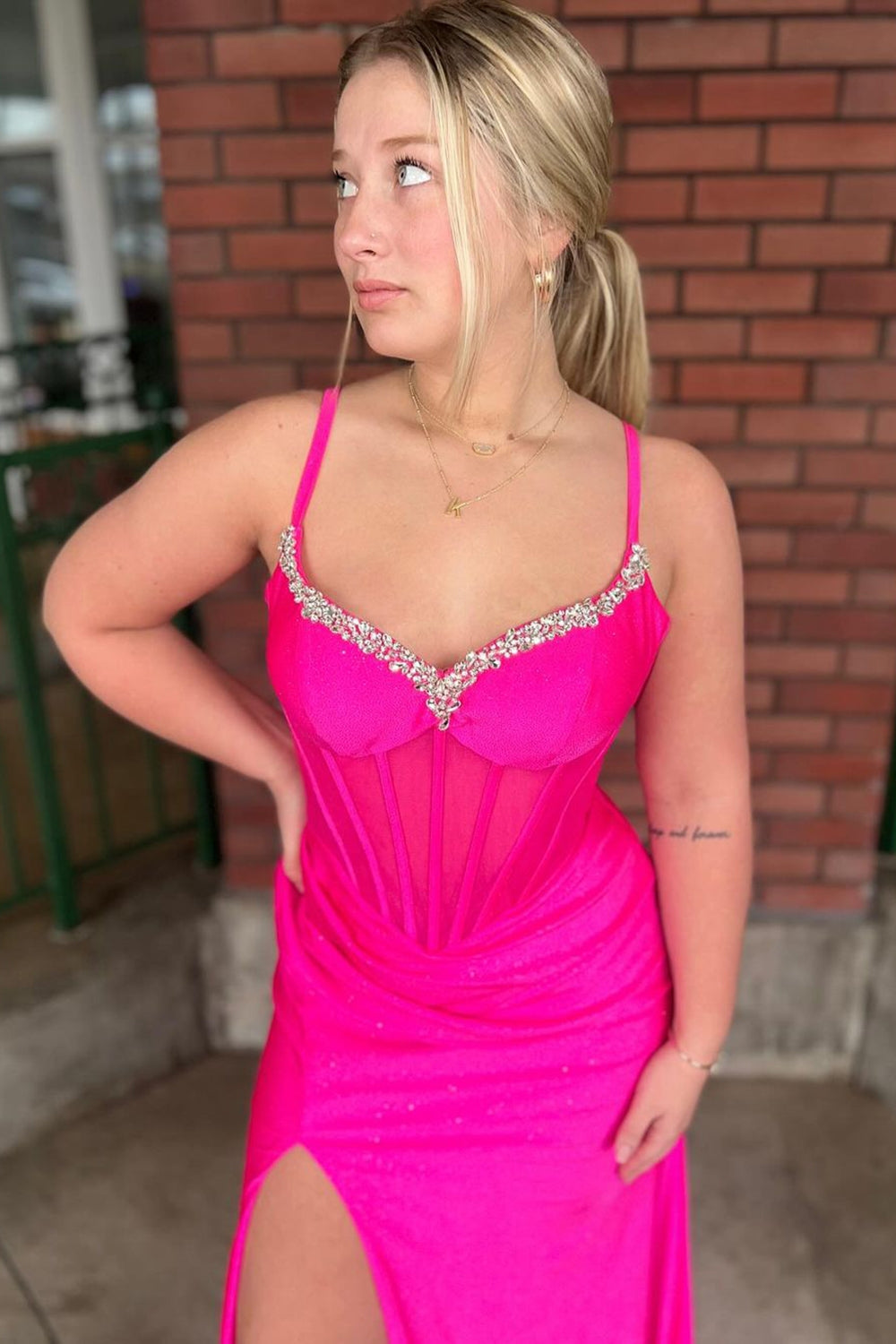 Sparkly Royal Blue Spaghetti Straps Mermaid Long Corset Prom Dress with Beading