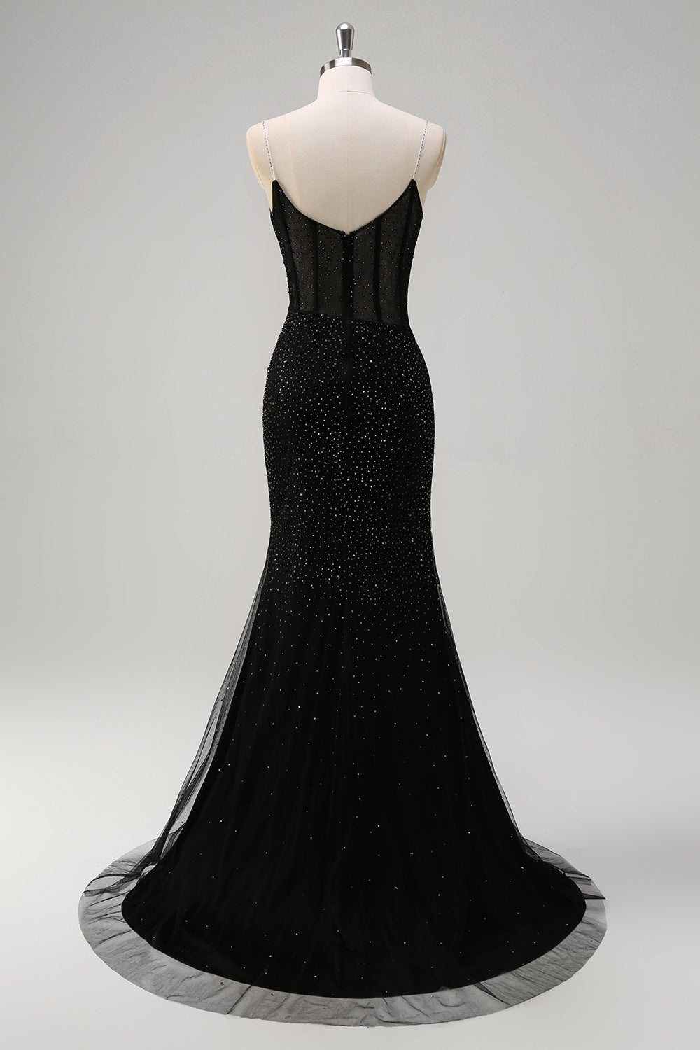 Glitter Orange Spaghetti Straps Beaded Mermaid Long Corset Prom Dress with Slit