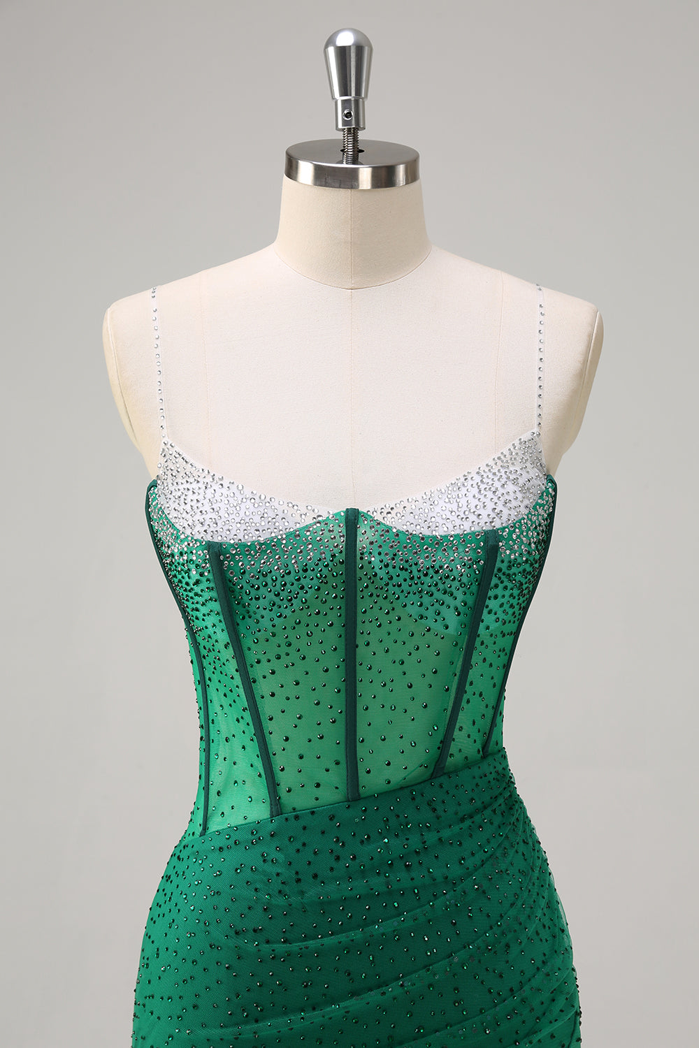 Glitter Orange Spaghetti Straps Beaded Mermaid Long Corset Prom Dress with Slit