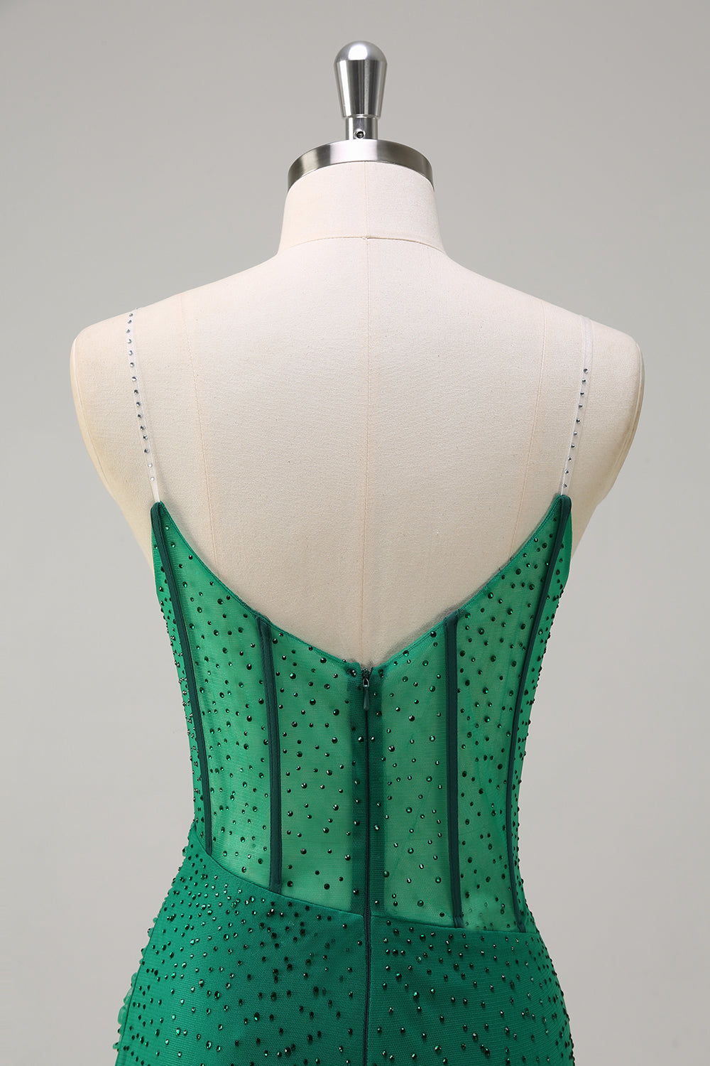 Glitter Orange Spaghetti Straps Beaded Mermaid Long Corset Prom Dress with Slit