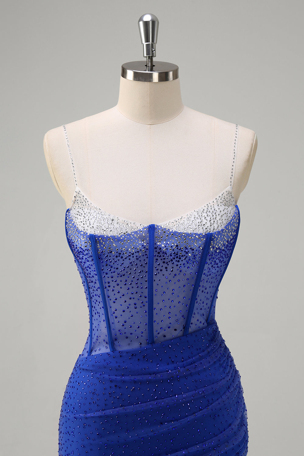 Glitter Orange Spaghetti Straps Beaded Mermaid Long Corset Prom Dress with Slit