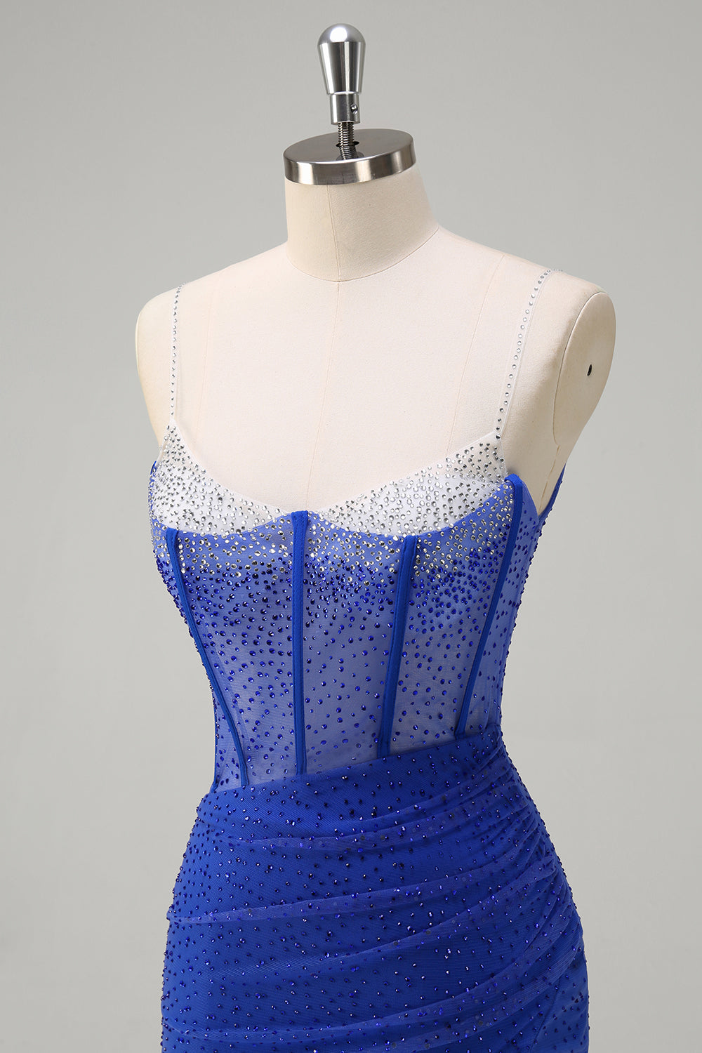 Glitter Orange Spaghetti Straps Beaded Mermaid Long Corset Prom Dress with Slit