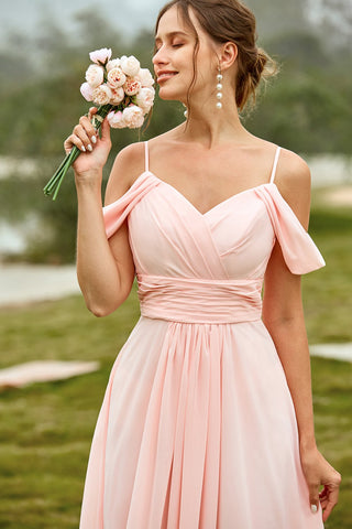 Schulterfreies, roséfarbenes Brautjungfernkleid
