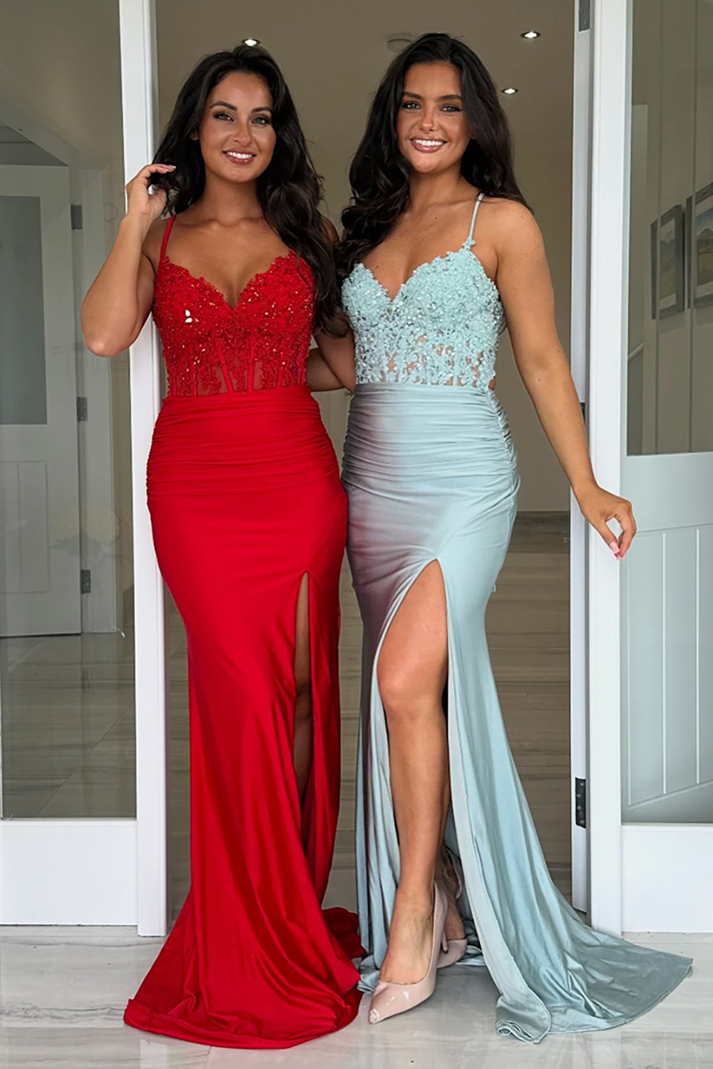 Royal Blue Spaghetti Straps Mermaid Long Corset Prom Dress with Beading