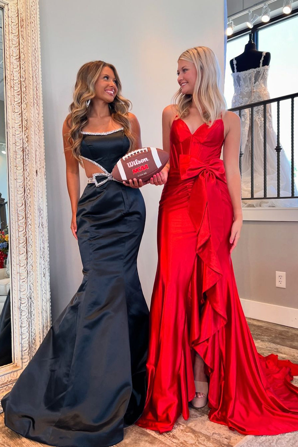 Hot Pink Spaghetti Straps Mermaid Satin Long Corset Prom Dress with Bow