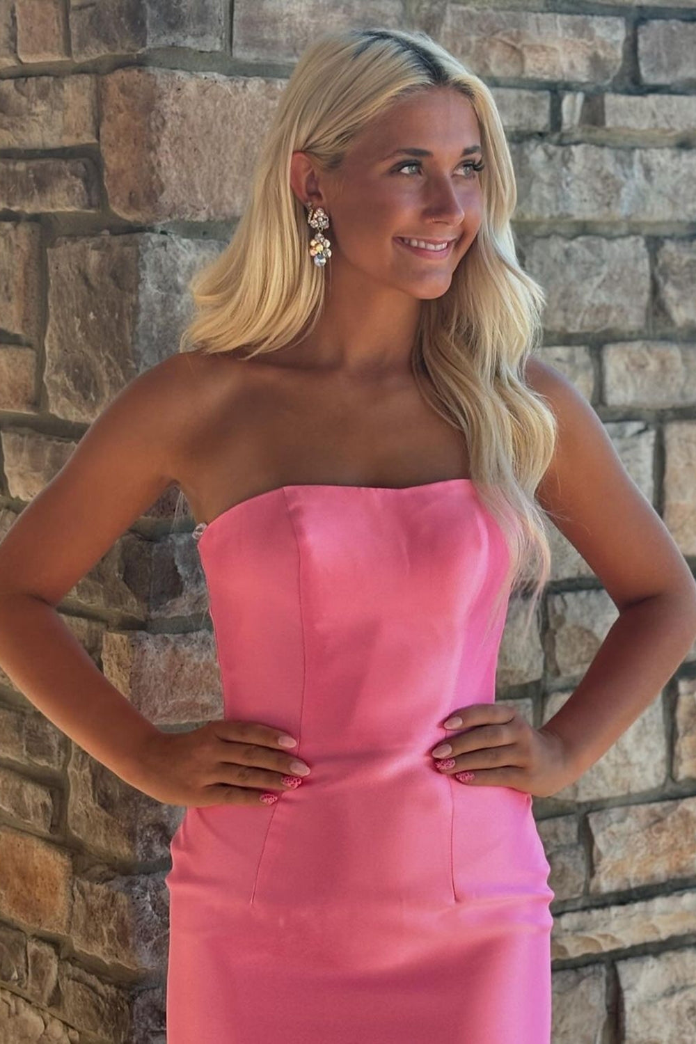 Trendy Blue Strapless Mermaid Tiered Long Prom Dress with Slit