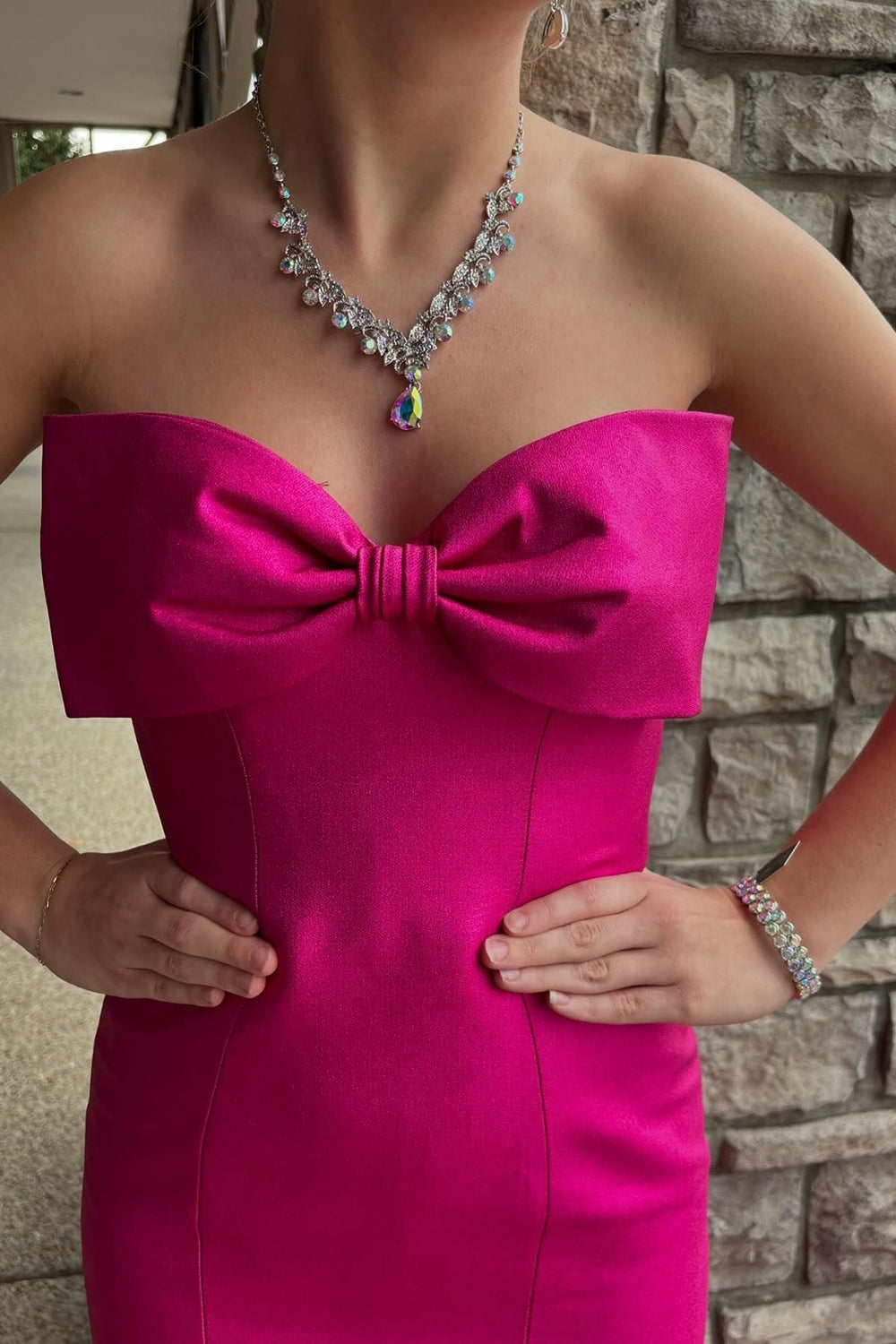 Fuchsia Sweetheart Satin Mermaid Long Prom Dress with Bow