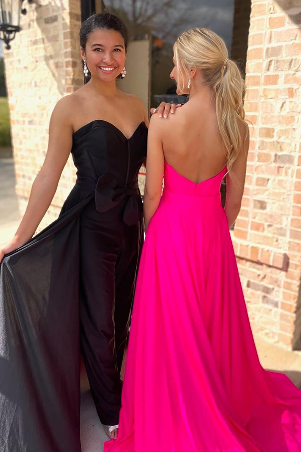 Fuchsia Sweetheart Corset Prom Jumpsuit with Bow