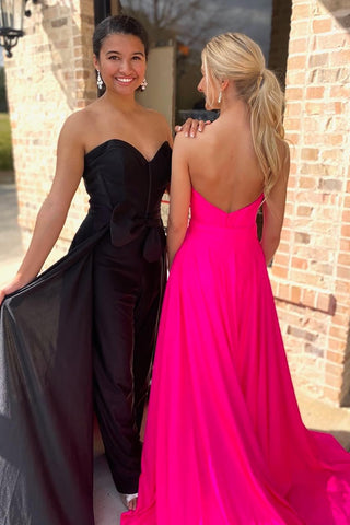 Fuchsia Sweetheart Corset Prom Jumpsuit with Bow