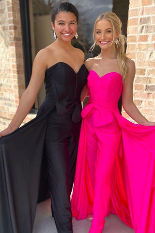 Fuchsia Sweetheart Corset Prom Jumpsuit with Bow