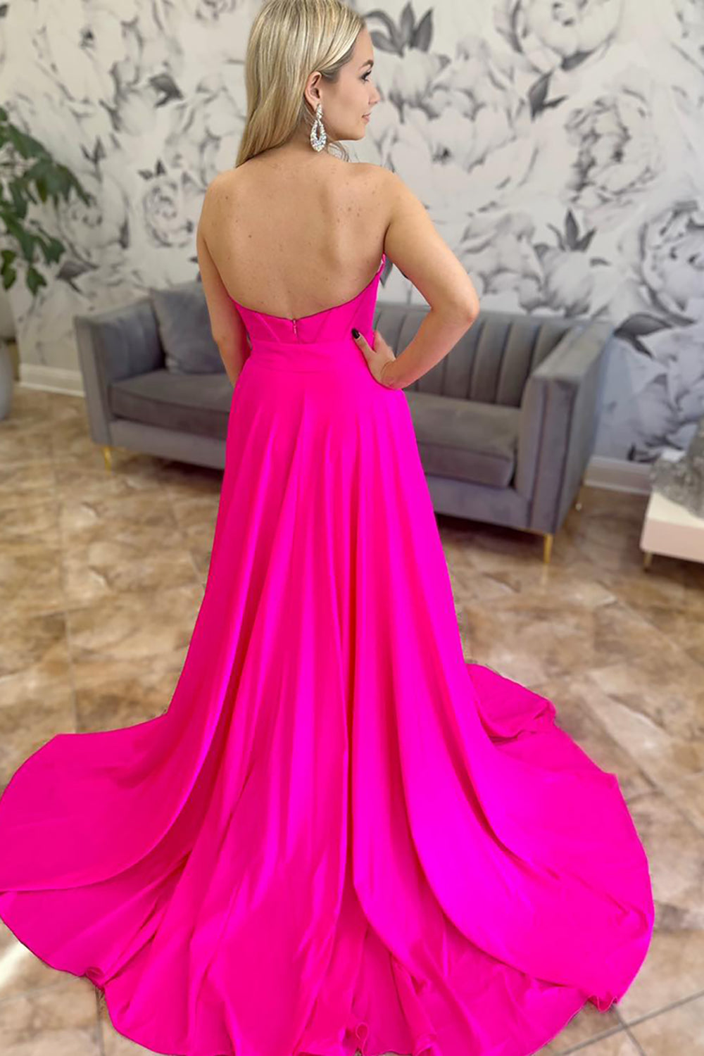 Fuchsia Sweetheart Corset Prom Jumpsuit with Bow