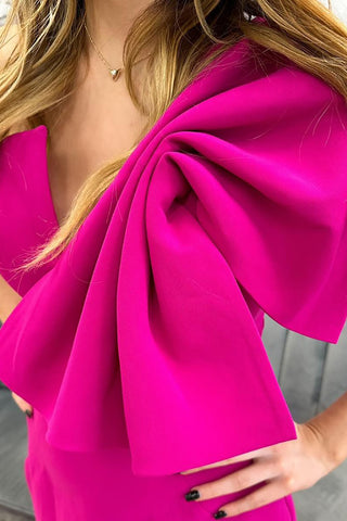 Fuchsia Spaghetti Straps Mermaid Long Prom Dress with Bow