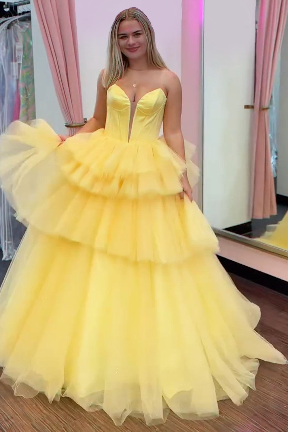 Trendy Blue Sweetheart A-Line Tulle Tiered Long Corset Prom Dress