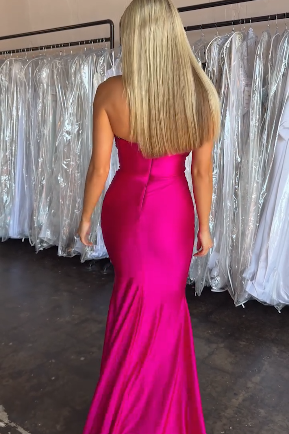 Chic Fuchsia Sweetheart Satin Mermaid Long Prom Dress