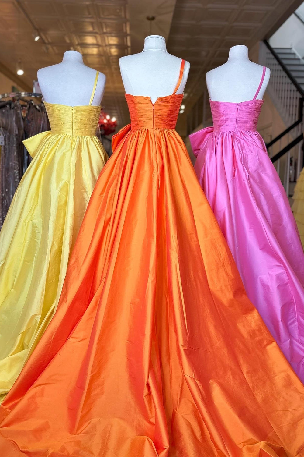 Royal Blue One Shoulder Princess Satin Long Prom Dress with Bow