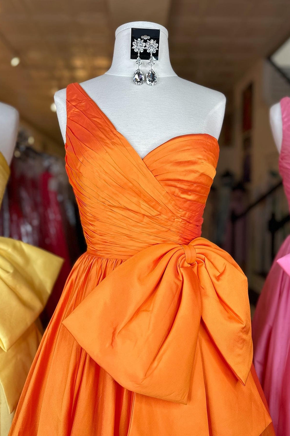 Royal Blue One Shoulder Princess Satin Long Prom Dress with Bow