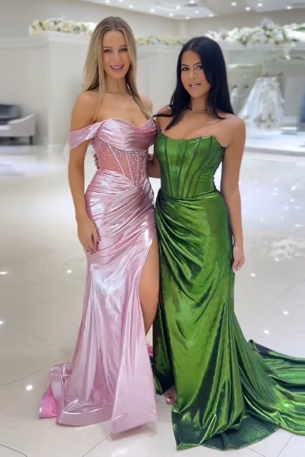 Dark Green Strapless Mermaid Ruched Long Corset Prom Dress with Slit