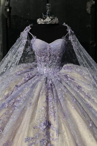 Blush Champagne Spaghetti Straps Caped Tulle Quinceanera Dress with Appliques