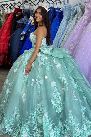 Sage Green Sweetheart Tulle Ball Gown Quinceanera Dress with Appliques
