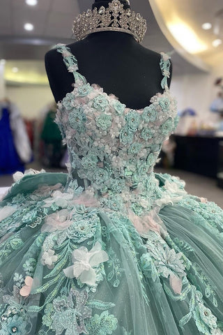 Sage Green Sweetheart Tulle Ball Gown Quinceanera Dress with Appliques