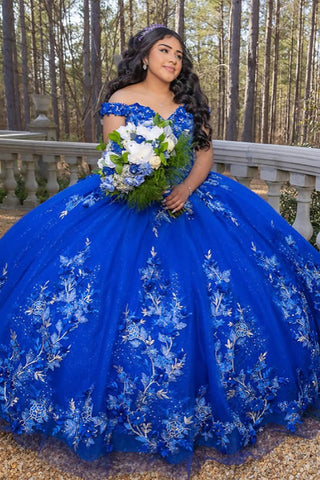 Royal Blue Off the Shoulder Princess Quinceanera Dress with Appliques 