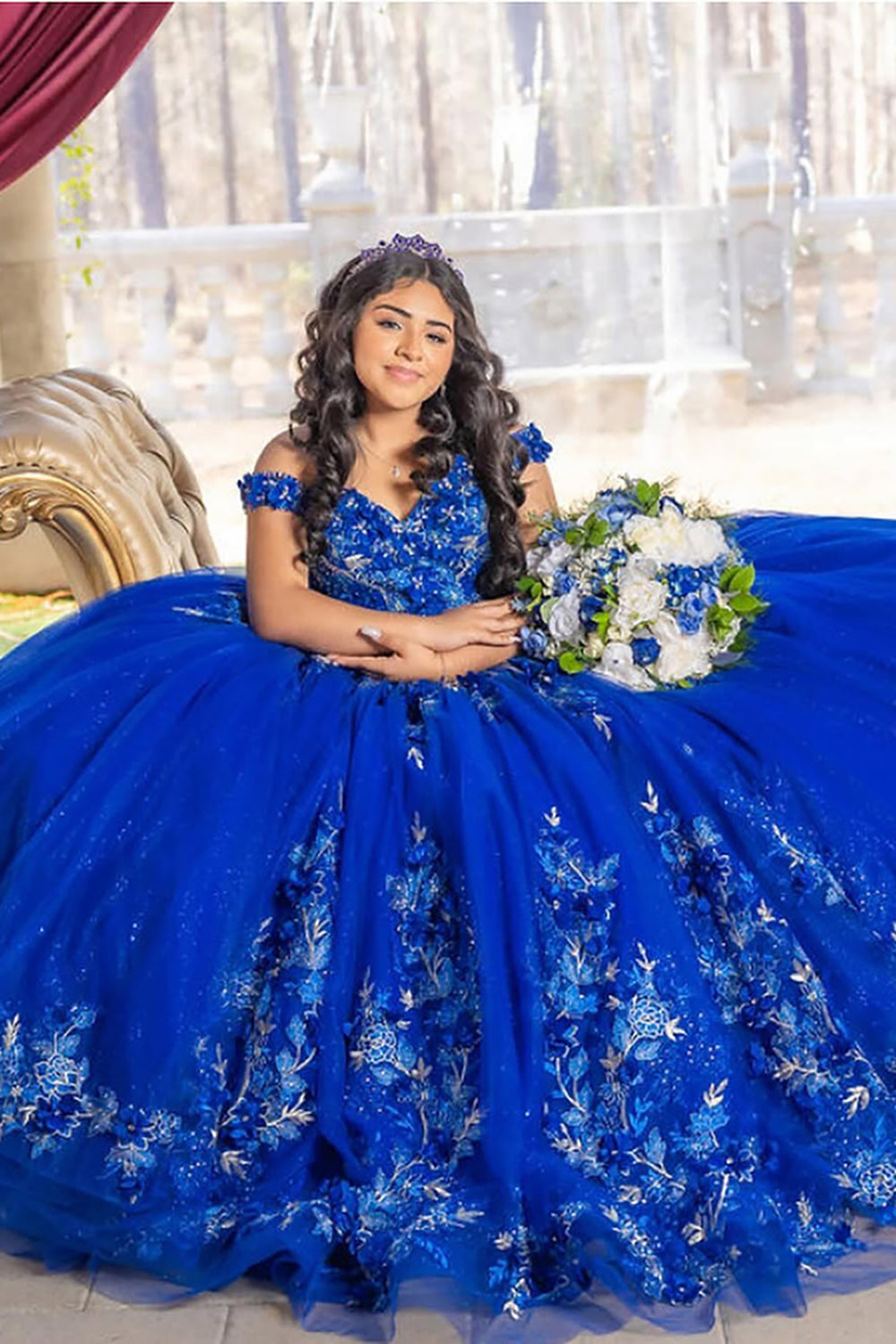 Royal Blue Off the Shoulder Princess Quinceanera Dress with Appliques 