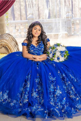 Royal Blue Off the Shoulder Princess Quinceanera Dress with Appliques 