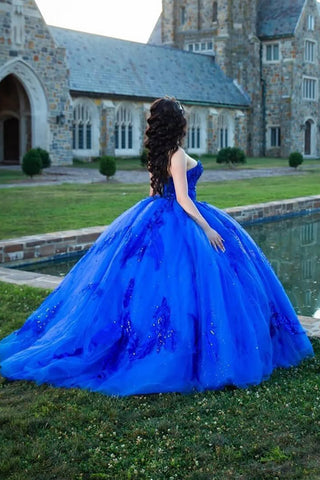 Sparkly Royal Blue Sweetheart Princess Sequins Applique Quinceanera Dress