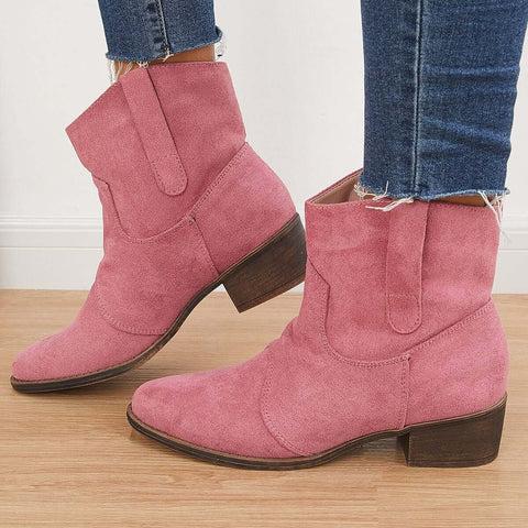 Westernstiefeletten aus Wildleder mit Blockabsatz und niedrigem Absatz