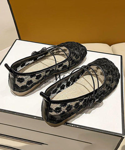 Schwarze, atmungsaktive Mesh-Chic-Splicing-Bogen-Flachschuhe für Damen