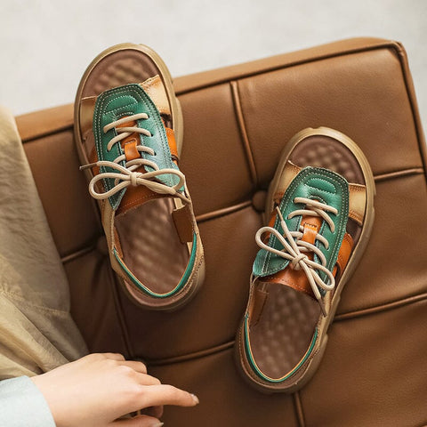 Summer Retro Patchwork Leather Casual Sandals