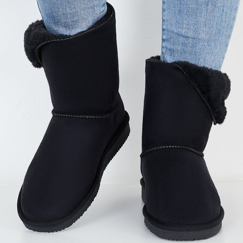 Winter Snow Boots Mid Calf Warm Fur Lined Boots Slip on Booties