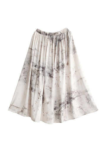 Women Summer Vintage Ink-print Pleat Loose Skirt