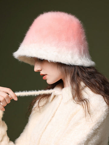 Women Winter Warm Gradient Color Plush Hat