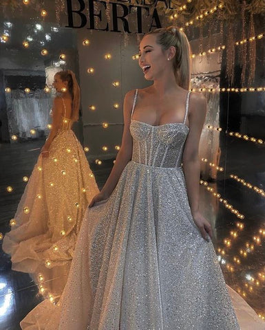 Bmbridal Spaghetti-Straps Sleeveless Wedding Dress Sequins Long