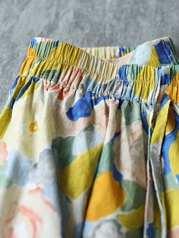 Summer Women Artsy Flower Drawstring Pocket Skirt